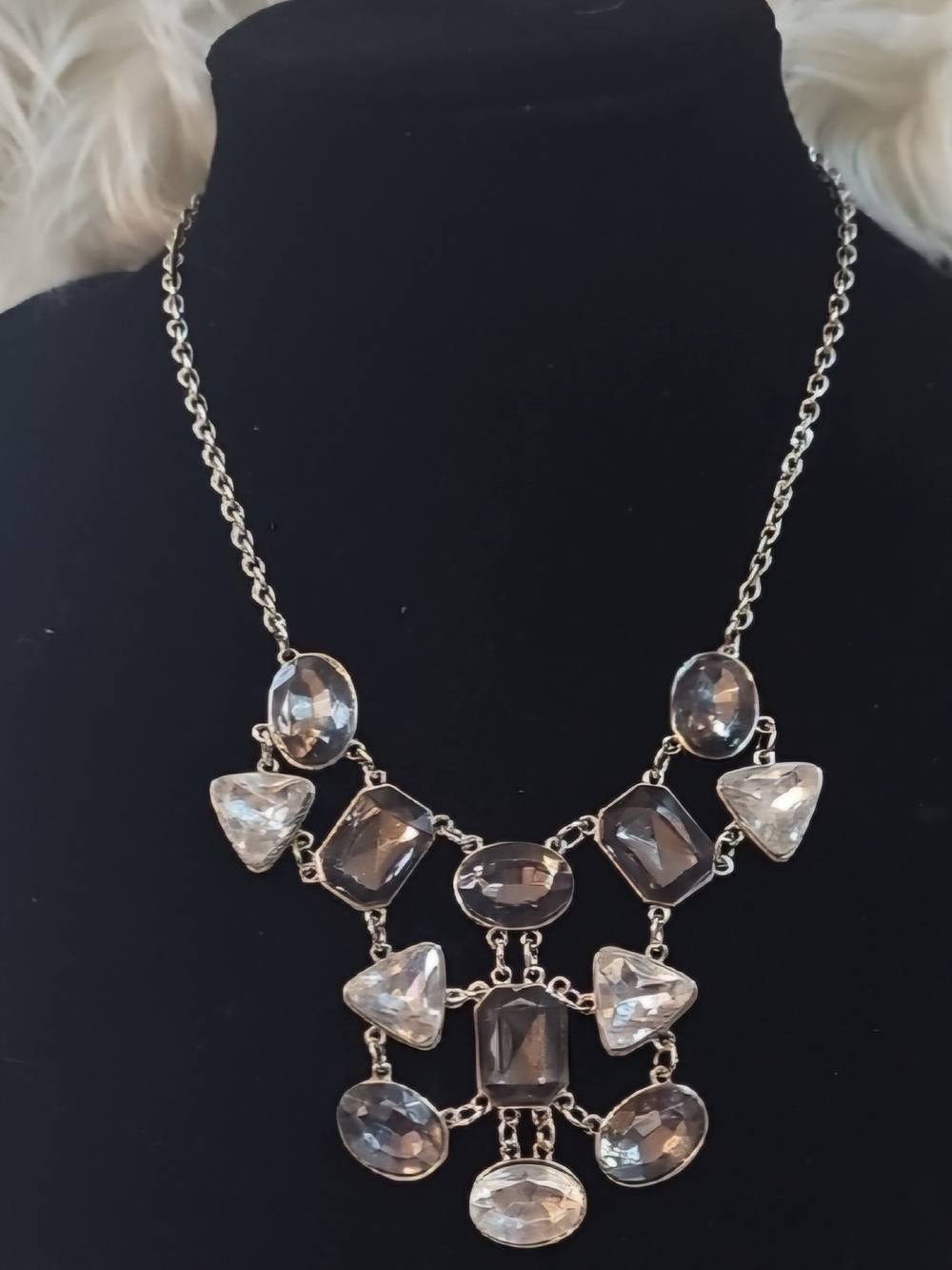 Icing Silver-Tone Clear/Smokey Crystal Bib Necklace